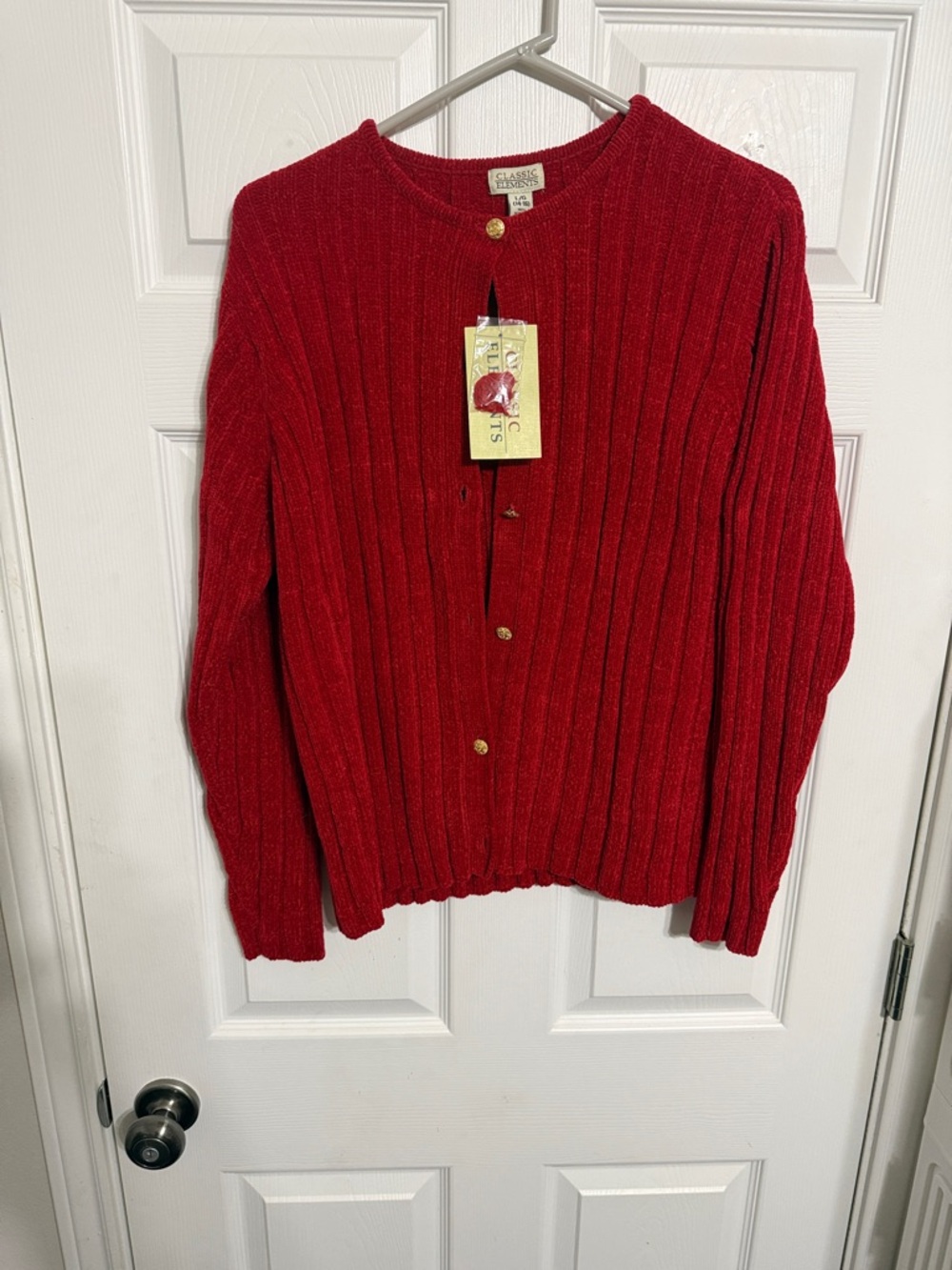 Classic Elements Red Ribbed Cardigan with Gold Buttons